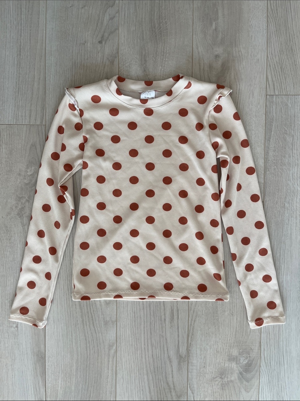 Zara Cream Long Sleeve Top with Rust Polka Dots